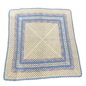Hand Crochet Baby Crib Blanket White Blue Pink